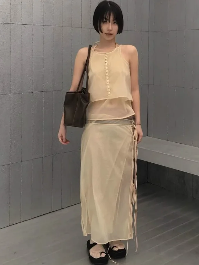 Ele coreano Sle sottile cinturino in chiffon gilet da donna Top estivo nuovo arrivo Dongdaemun L * WCLAS * IC traspirante vestibilità ampia