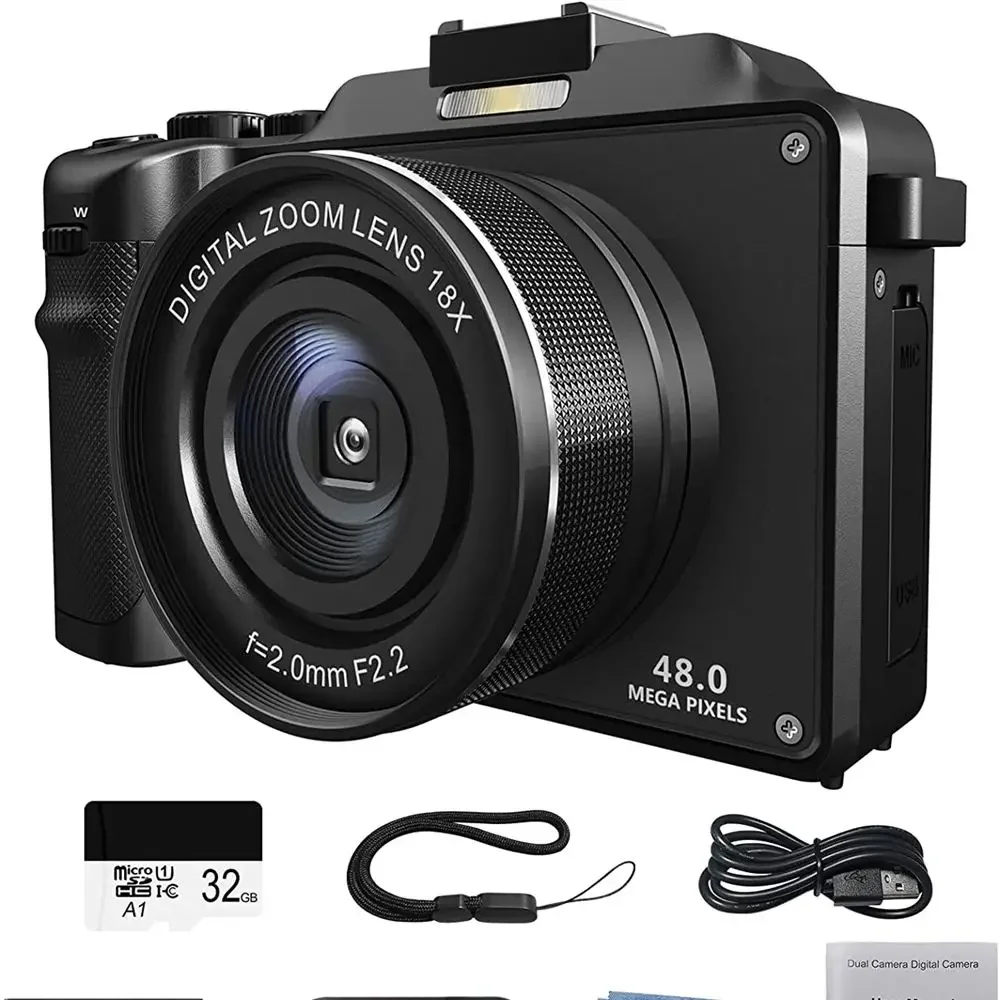 Caméras numériques 4K pour la photographie, n'aime numérique 18X, caméra de camp anti-tremblement, caméra vidéo WiFi 48MP, mise au point automatique prometteuse
