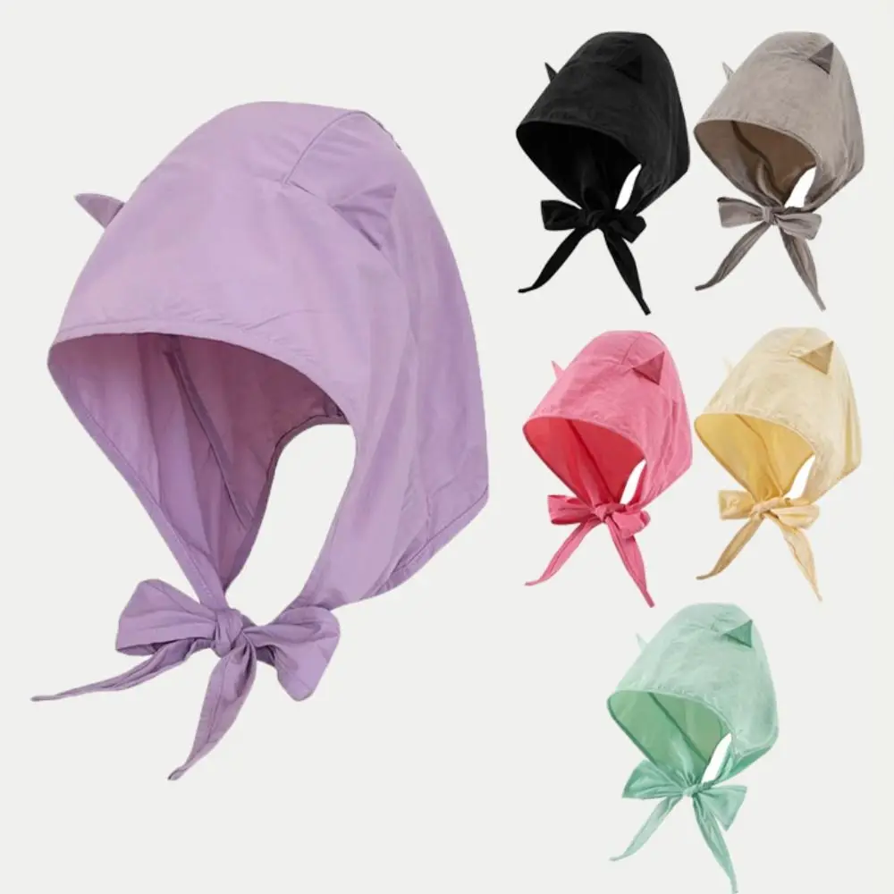 New Polyester Strap Pullover Hat Little Devil Solid Color Headscarf Hats Funny Quick-drying Sun Protection Caps Women