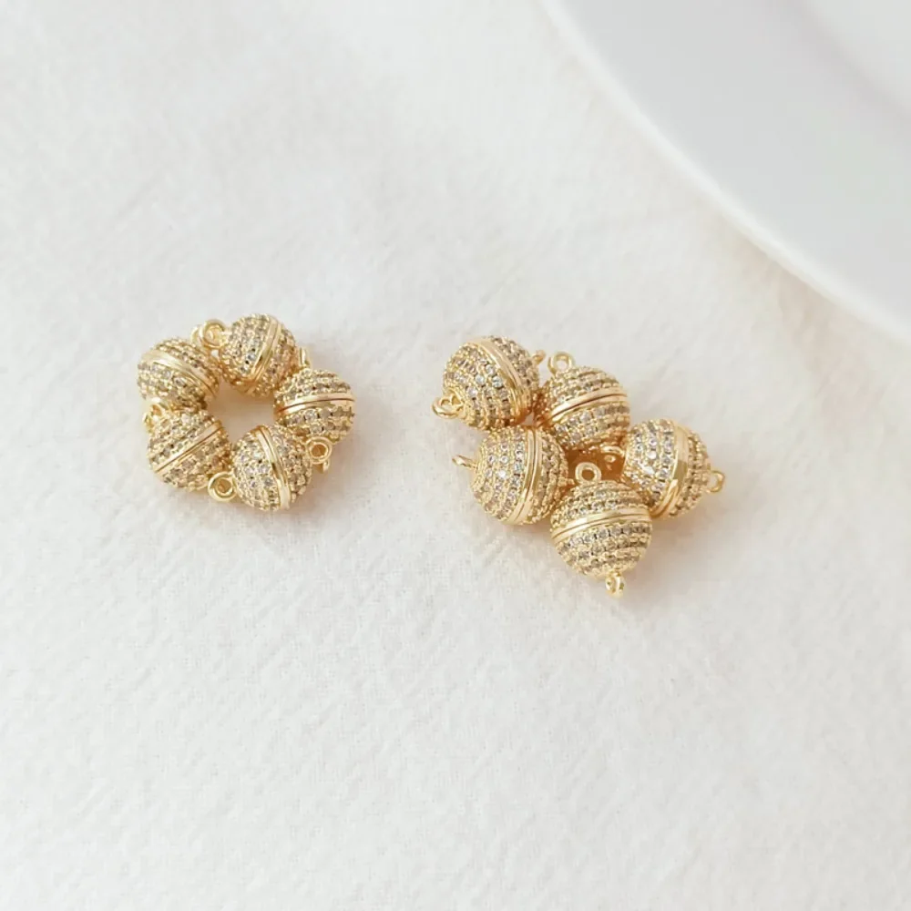 

Позолоченный 14-каратный браслет с круглой магнитной застежкой из циркона, застежка для ожерелья, аксессуар для застежки ручной работы своими руками