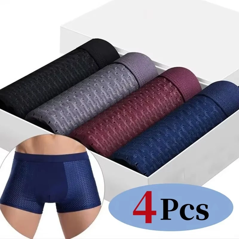 

4pcs/lot Men's Underwear Men Boxer Shorts Ice Silk Mesh Boxershorts Plus Size Panties Summer Sexy Breathable Underpants