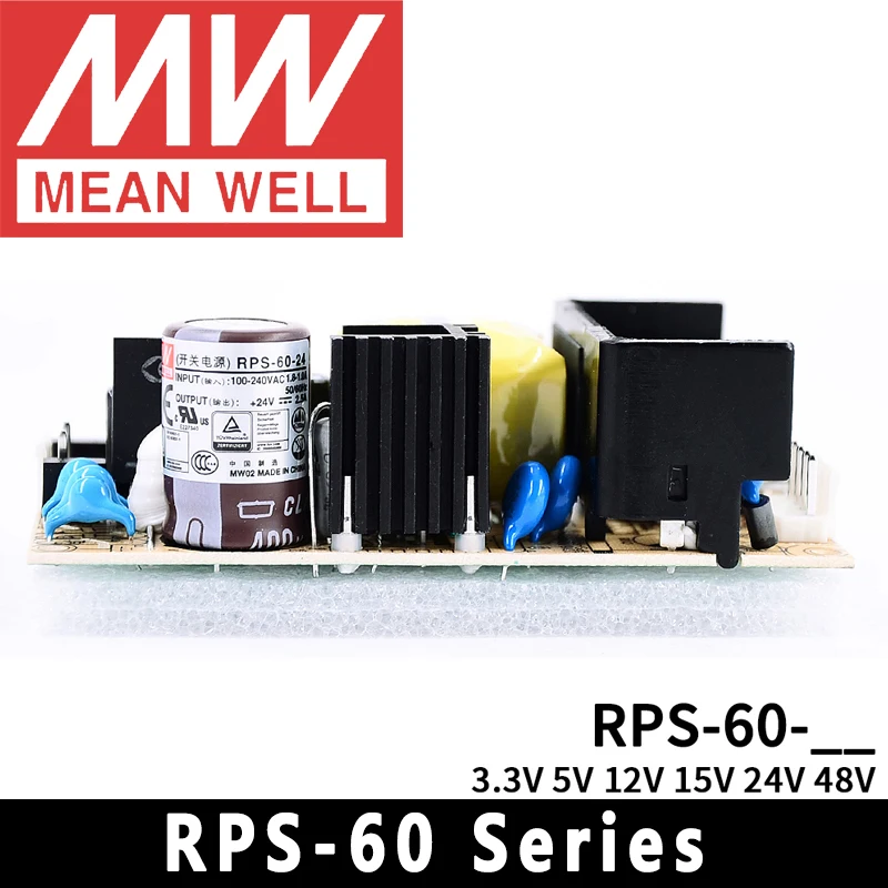 Mean Well RPS-60 Series 65W PCB type Medical Power Supply Meanwell RPS-60-3.3/5/12/15/24/48 Low leakage current/Compact size