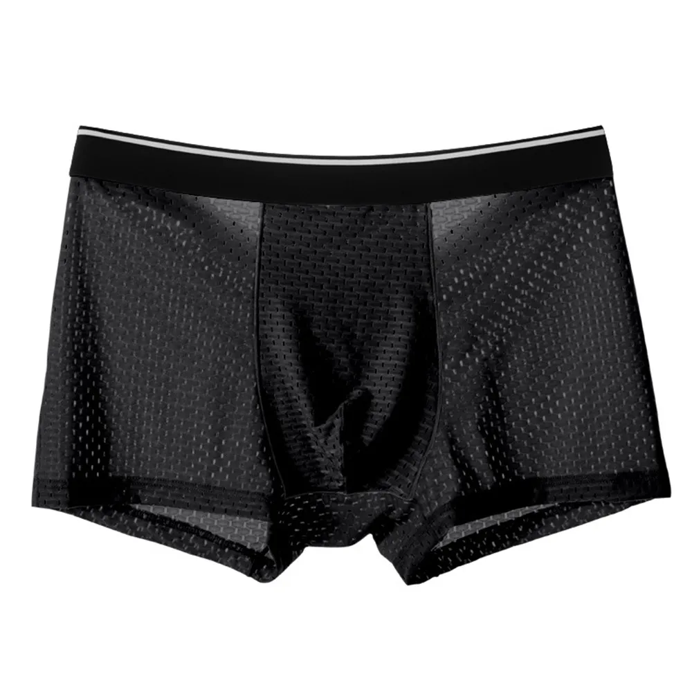 Men\'s Ice Silk Breathable Soft Boxer Shorts And Underpants Underwear Mesh Sexy Transparent Boxers Bulge Pouch Briefs Panties