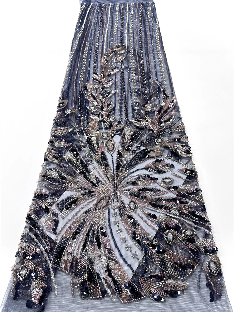 

5 ярдов, роскошная африканская кружевная ткань с блестками, 5 ярдов, высокое качество, кружевная вышивка, сетчатая ткань с бисером для женщин, свадебные платья