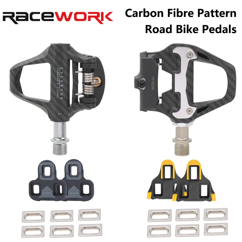 RACEWORK Fahrrad-Klickpedale, Rennrad-Carbonfaser-Pedale, ultraleichtes selbstsicherndes Pedal für LOOK KEO und Shimano SPD-System