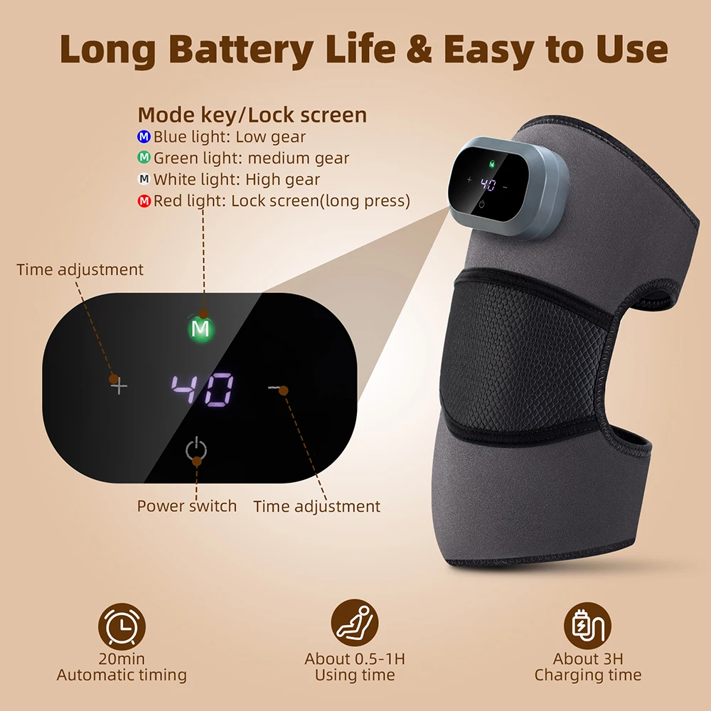 Foreverlily ساخنة جهاز تدليك الركب الاهتزاز الكهربائي الساق المشتركة الكتف دعامة كوع جهاز تدليك الاحترار مع حزام قابل للتعديل #4