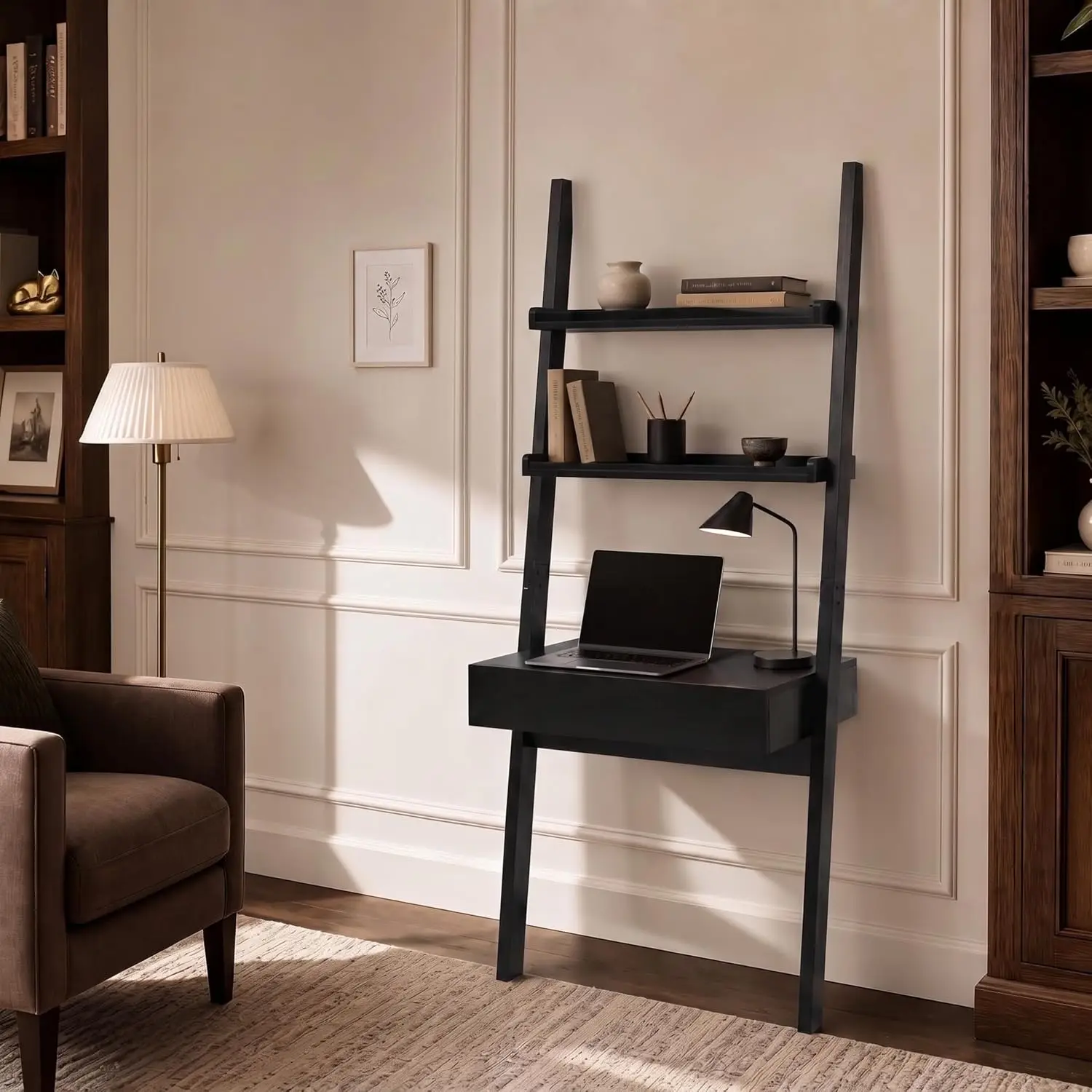 Home Office Desk with Ladder Shelf & Drawer, Computer Writing Desk with Storage, Small Desk for Bedroom Study, Customized