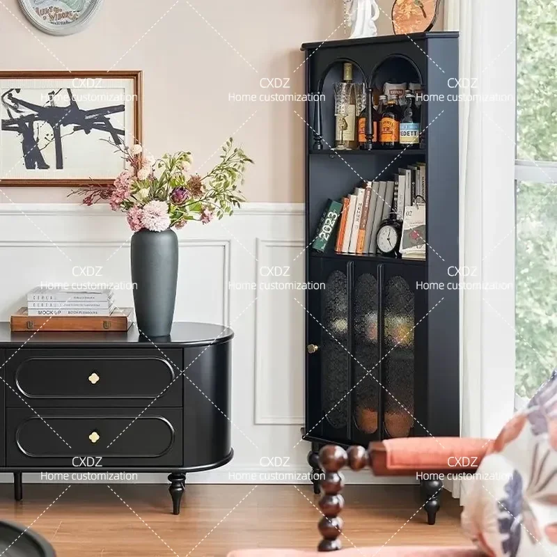 French retro corner cabinet, living room sofa corner 90-degree fan storage cabinet, high-end corner storage, dining side