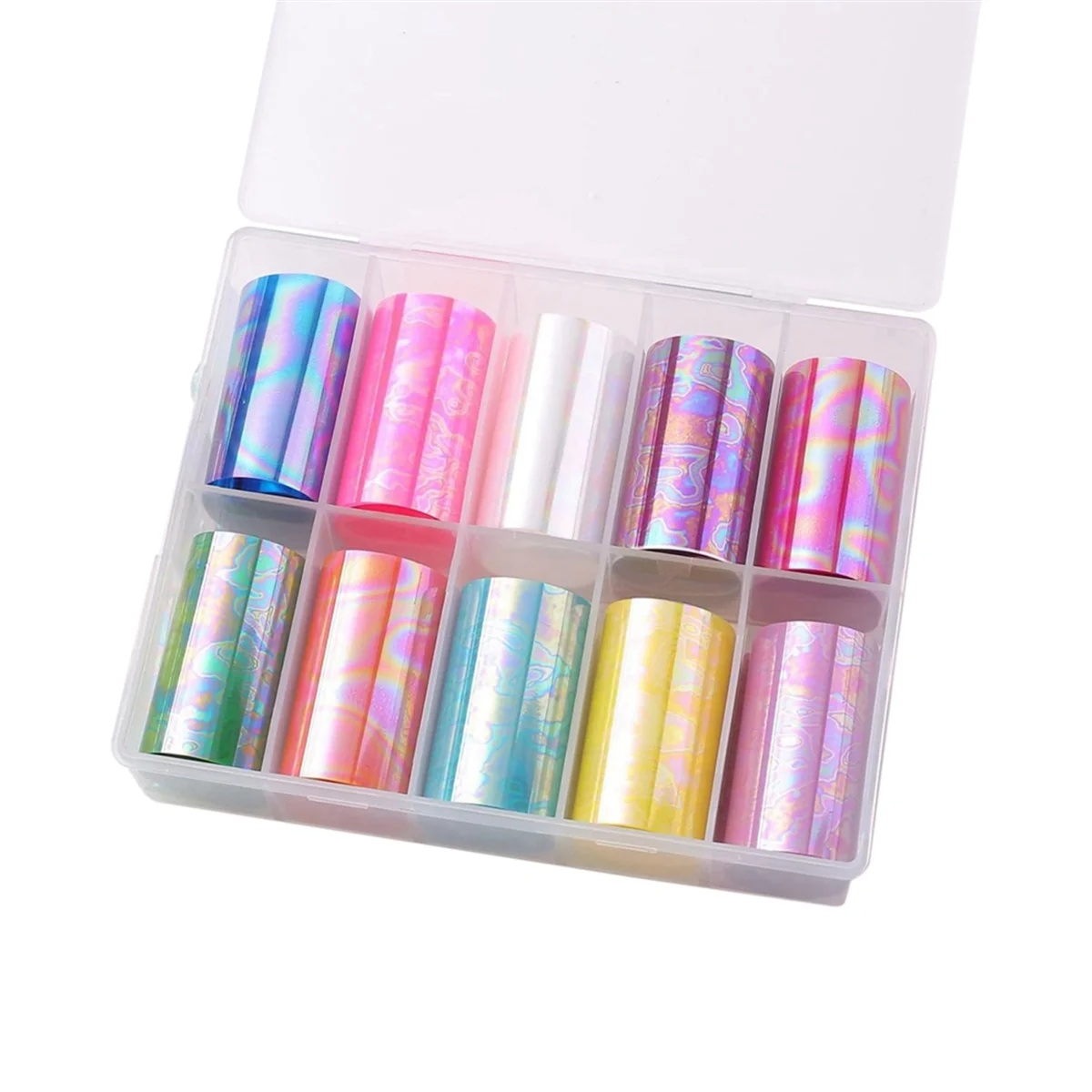 10 Rolls Aurora Nail Foil Laser Nail Transfer Foil Holographic Nail Art Foil Decals for Nails Fingernail Stickers