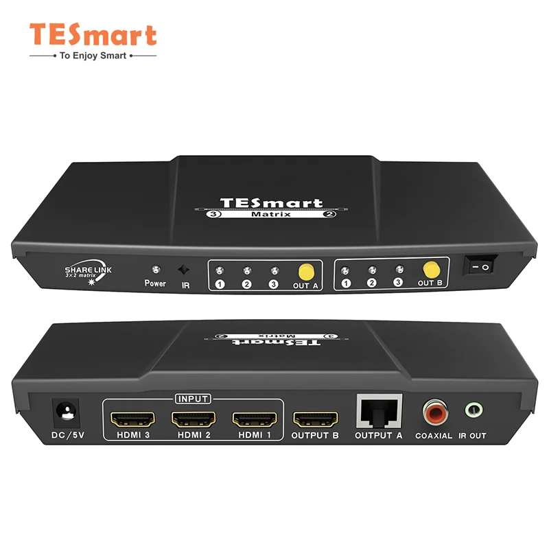 TESmart Full HD Screen Video Switcher Video Matrix HDMI Extender 3x2 HDMI Matrix with Extender