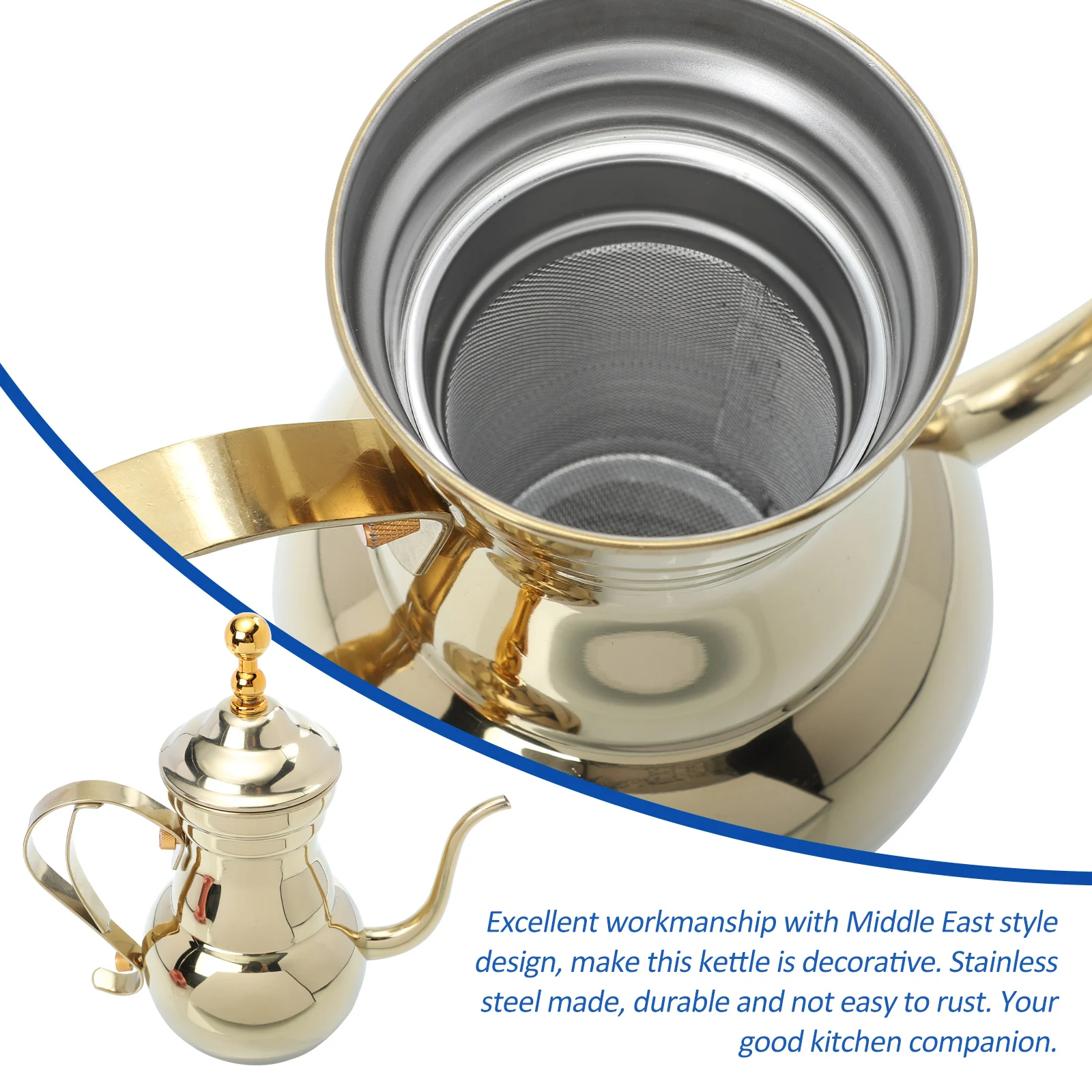 

Stainless Steel Tea Kettle Middle East Design Long Narrow Spout Coffee Pouring Pot For Kitchen Home Use Filter