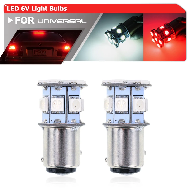 2PCs 6V LED Light Bulbs Replacement White/Red 1154 BA15D 1157 BAY15D P21/5W For RV Motorcycle DRL Tail Brake Backup Reverse Lamp