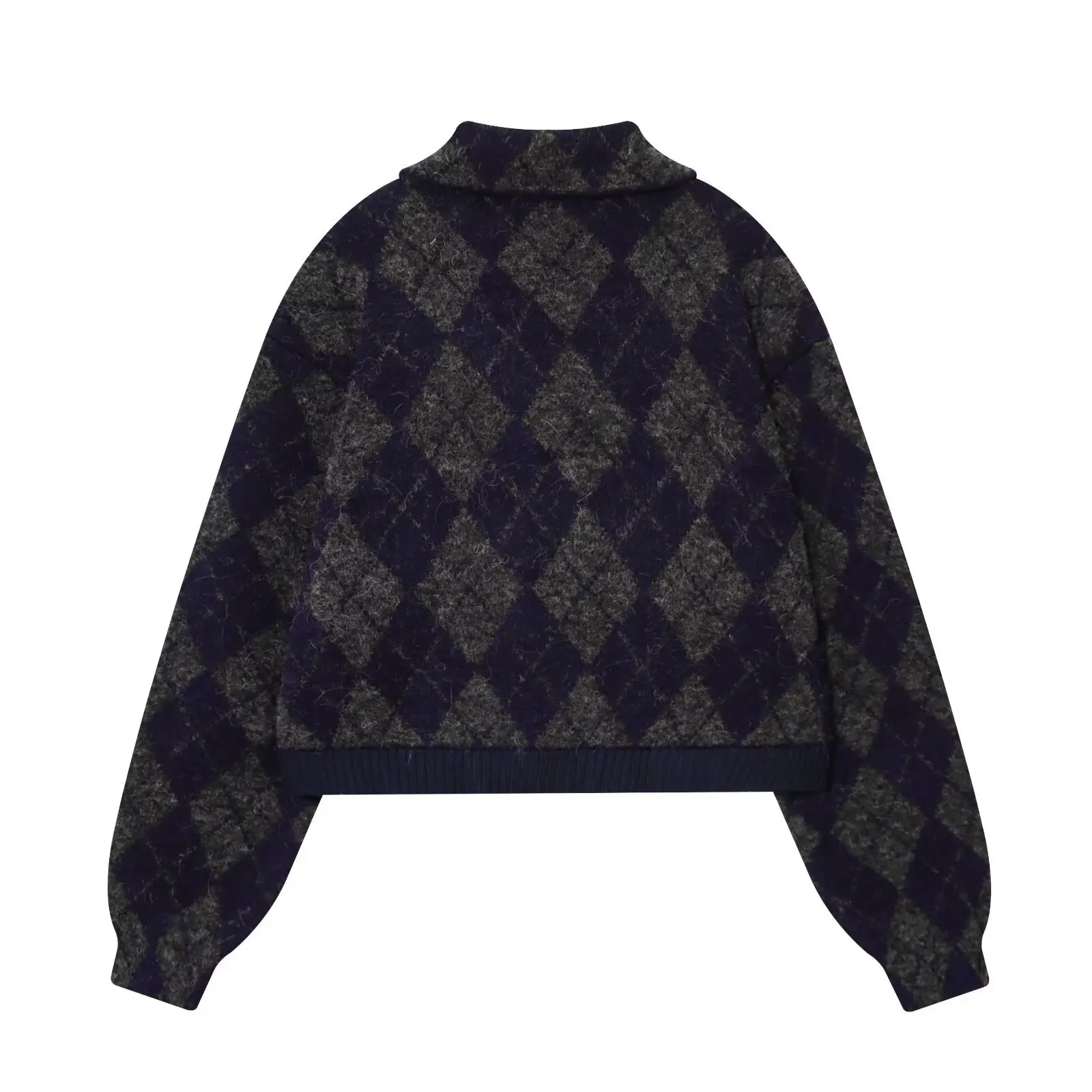 KIDCKRJ 다이아몬드 패턴 여성 니트 코트 체크무늬 칼라 지퍼 플라이 여성 파일럿 재킷 2026 봄 여성 봄버 아우터웨어