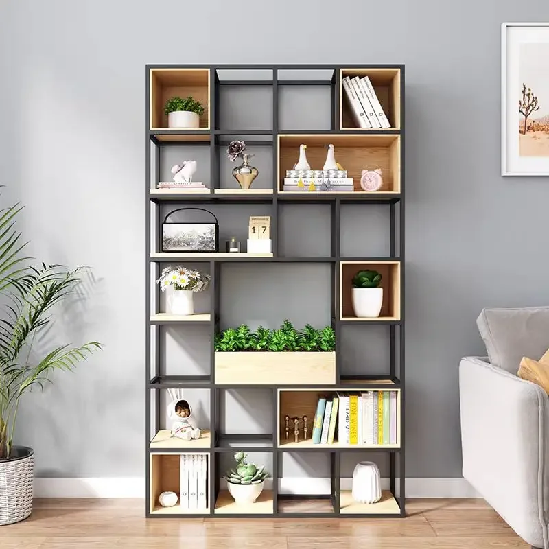 Office screen living room display multi-layer storage rack Bogu rack light luxury wrought iron partition wall floor rack