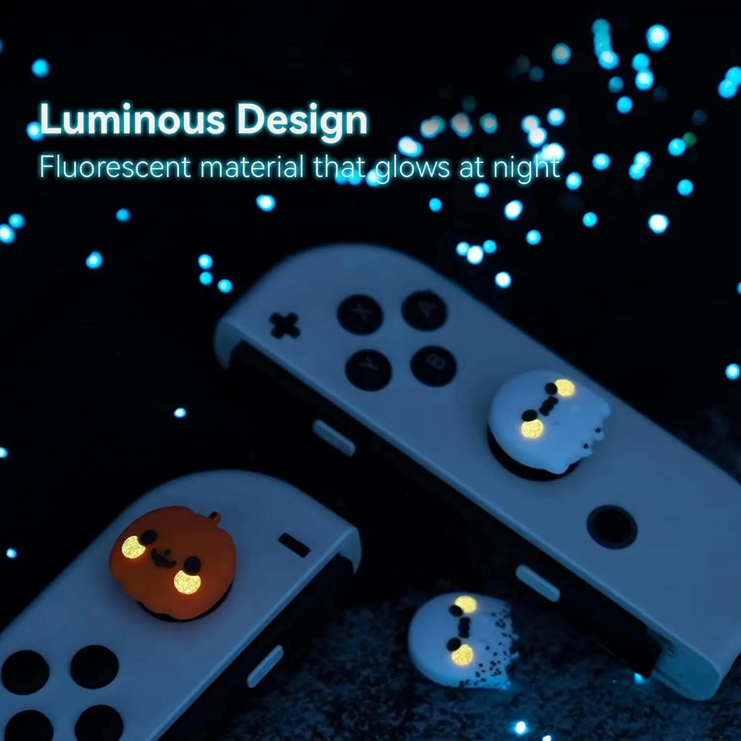 GeekShare 4PCS Thumb Grip Caps For Nintendo Switch OLED Lite Accessories Luminous Pumpkin Ghost Thumbstick Covers For Halloween