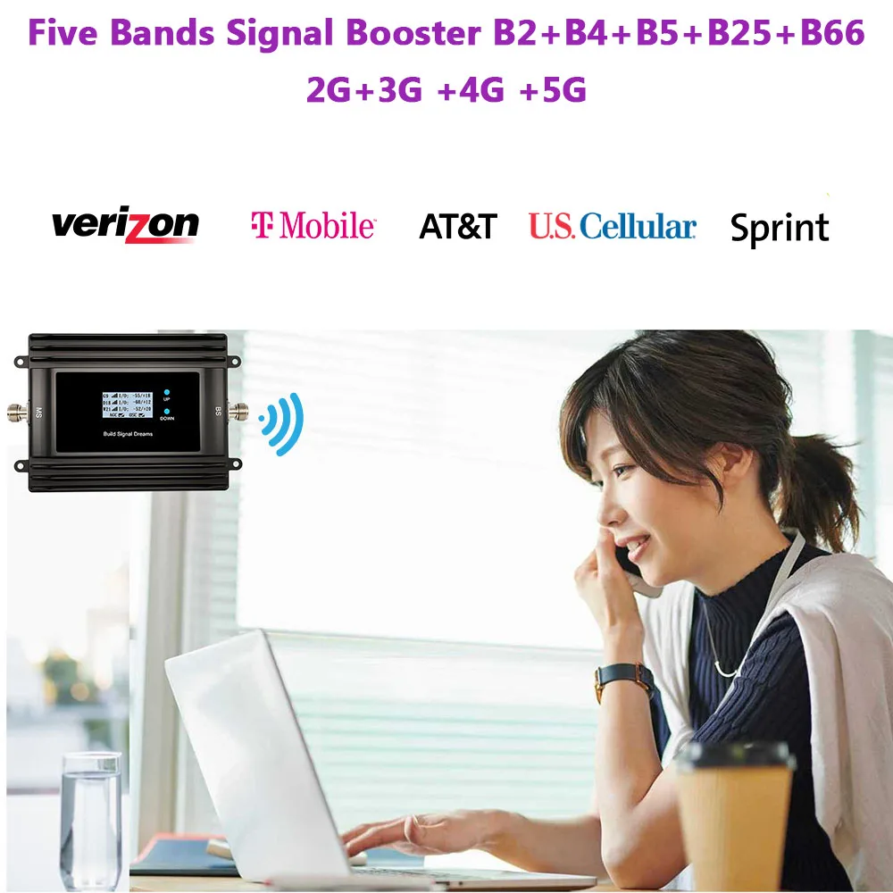 5 band North America สัญญาณบูสเตอร์5G โทรศัพท์มือถือบูสเตอร์พร้อมชุดเสาอากาศสำหรับบ้าน