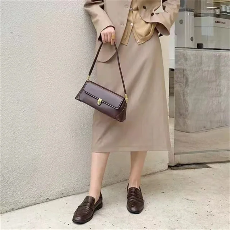 Vintage Underarm Bags for Women Handbag Fashion Solid Color Flap Top-handle Bags New Commute Shoulder Bag Handheld Lady Purses