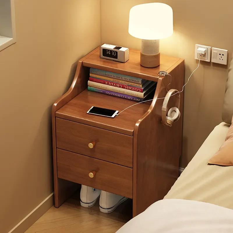 for All Solid Wood Bedside Table Bedroom Household Small Apartment Storage Cabinet Simple Modern Storage Cabinet Bedside