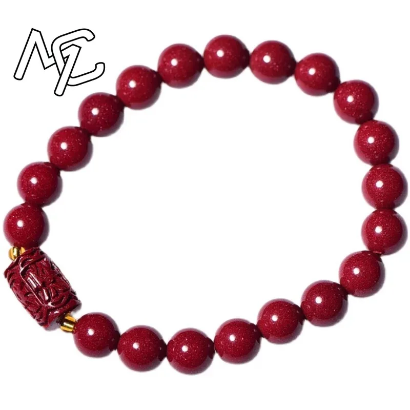 Customized Natural Red Cinnabar Barrel Beads Bracelet Hand Knitting Jewellery Fashion Man Woman Luck Amulet New Gifts Charm view 5
