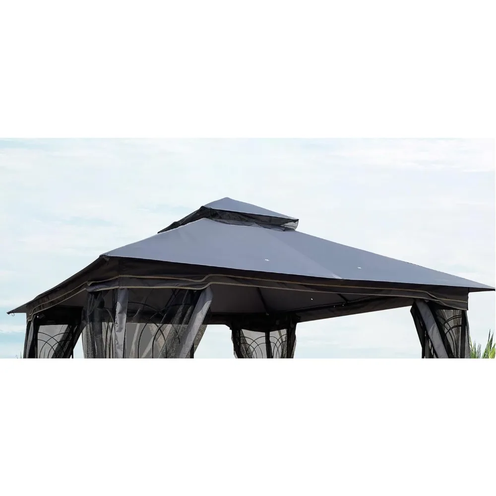 

10x10 Ft Outdoor Patio Gazebo Replacement Canopy, Double Tiered Roof Top Cove, UV Protection & Waterproof Fabric, Fits 13x10 Gaz
