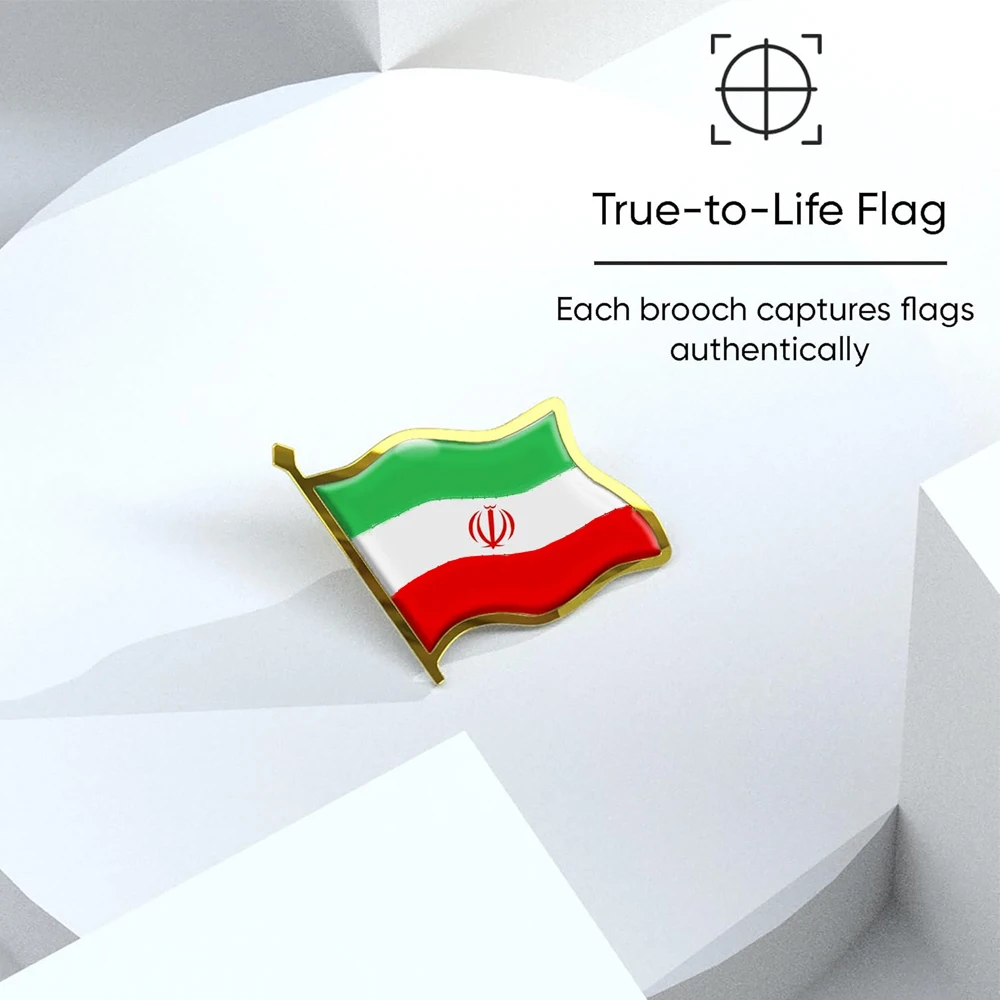 YILUOCD 6PCS Iran Persia Flag Lapel Pins Bulk Metal Persian Iranian Sun Flag Brooches Set Souvenir Series Gifts