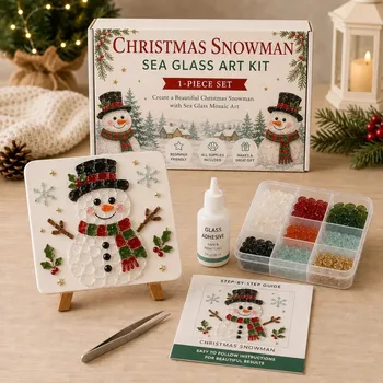 DIY Glass Art Kit Handmade Gingerbread Man Santa Claus Snowman Mosaic Craft Sea Glass Paste Art Painting Christmas Wall Decor 1