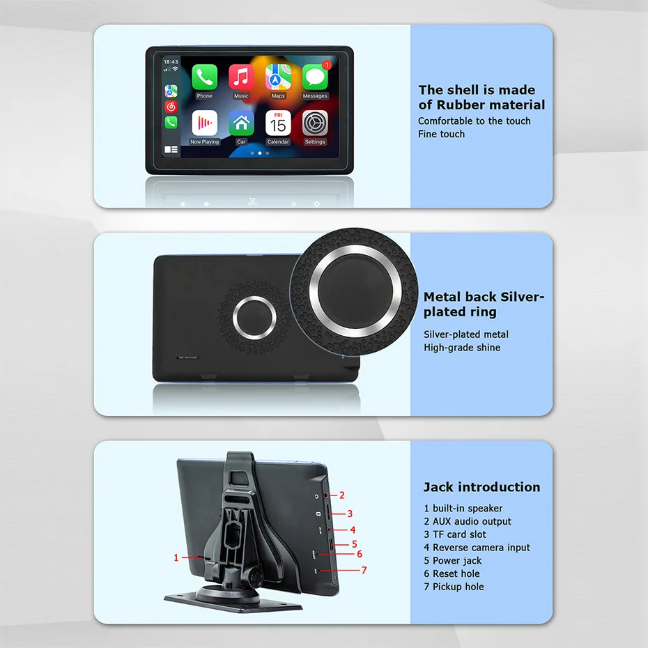 Bild 6: 7'' Kabelloses Carplay Android Auto Tragbares GPS-Navigationsgerät Universeller Touchscreen Autoradio Multimedia-Videoplayer Rückfahrkamera PNDB5307