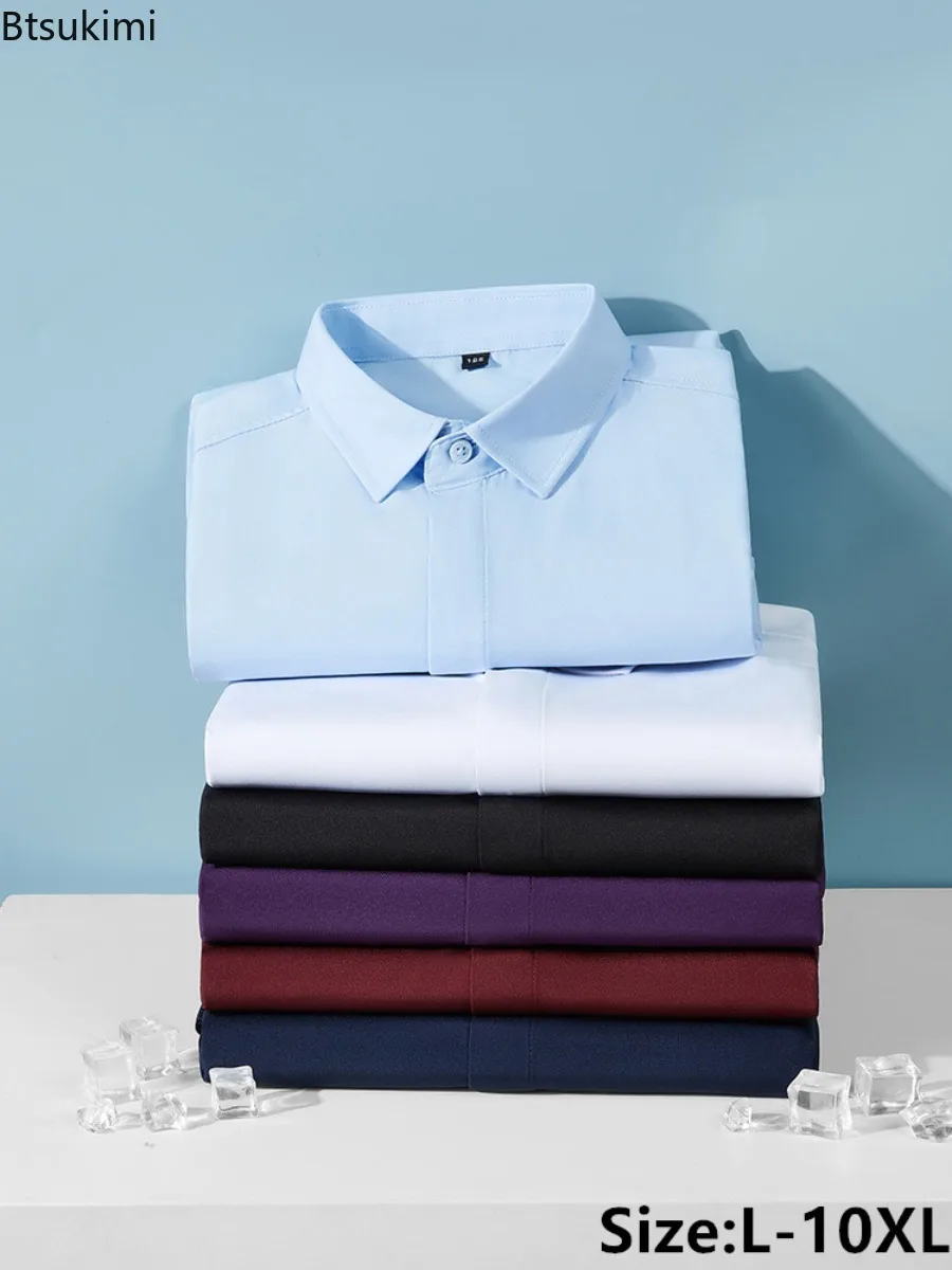 

Plus Size 10XL 8XL Dress Shirts Men's Fashion Business Short Sleeve Shirts Summer Solid Loose Button-up Casual Shirts Male Tops