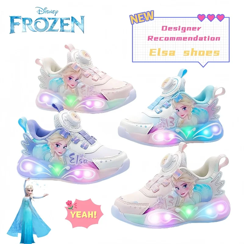 

Новые дышащие удобные стильные блестящие кроссовки принцессы Эльзы для девочек с милыми героями мультфильмов, креативный индивидуальный подарок на день рождения