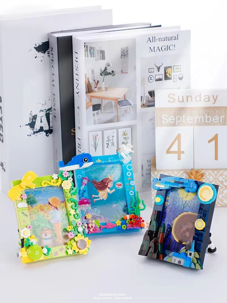 Creative The Starry Night Photo Frame Building Block Sunflower Picture Articles Decorations Assemble Bricks Toys Gift For Kids