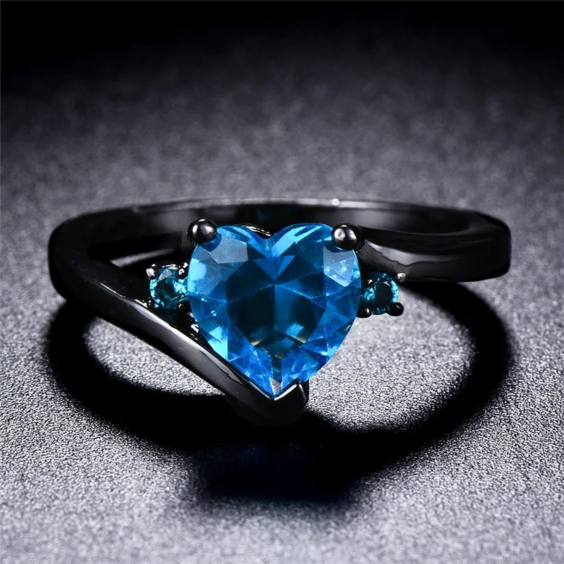 Black Heart-Shaped Stainless Steel Ring For Women Fashion Trend Zircon Finger Ring Female Engagement Jewelry