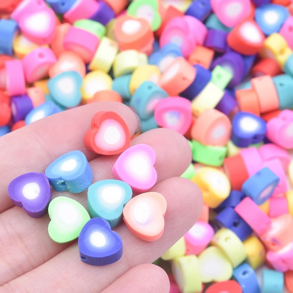 30/50/100/200pcs/Lot Girl Heart Beads For Bracelets Making Supplies Polymer Clay Jewelry Bead Rainbow  DIY Accessories Findings