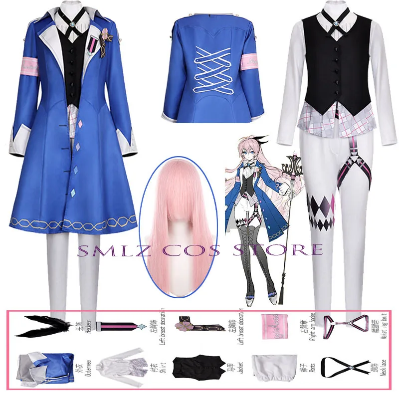 

Magic Academy Megurine Luka Cosplay Costume Woman Blue Luka Coat Vest Uniform Wig Set Halloween Party Role Play Outfit Prop