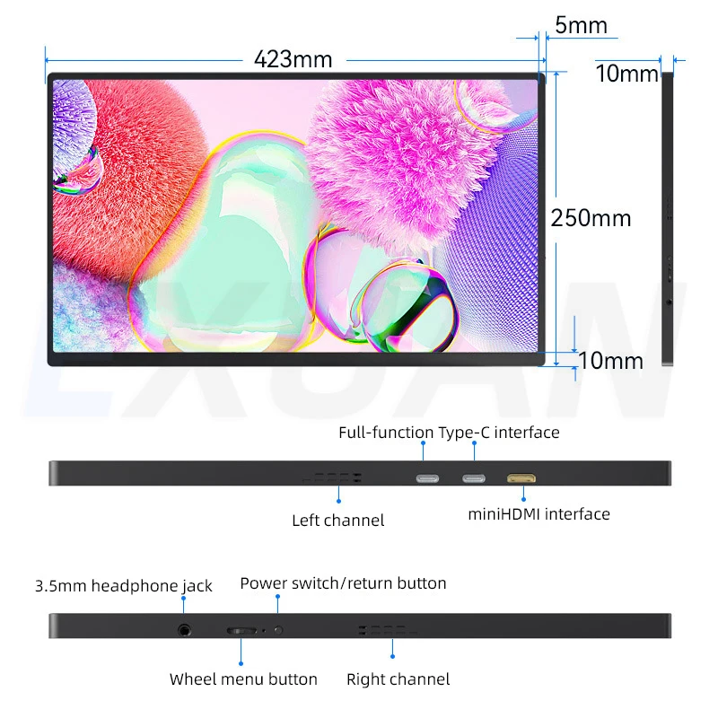 Imagem -02 - Monitor Ips Portátil Touch Screen Visor de Jogos Compatível com Hdmi para Switch Ps5 Xbox Macbook Pro Iphone 15 4k 1080p Usb c 15