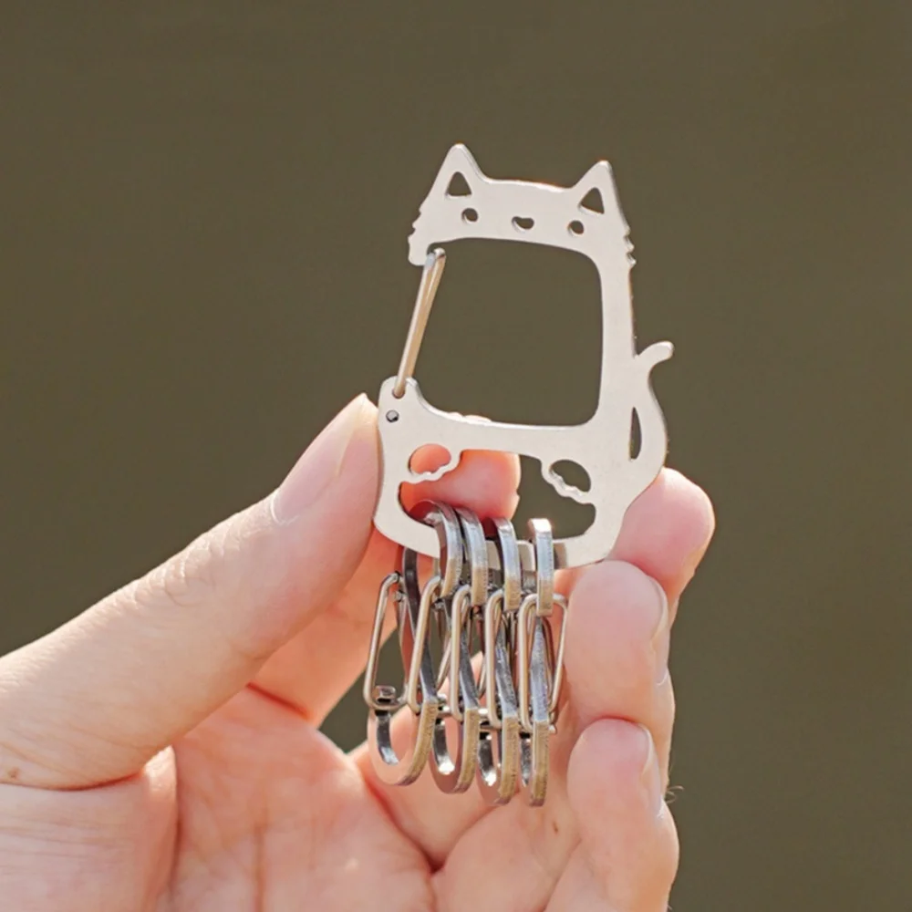 Cat Shaped Stainless Steel Keychain Camping Mountaineering Buckle with Four Hanging Hooks Portable Carabiner Clip Accessories
