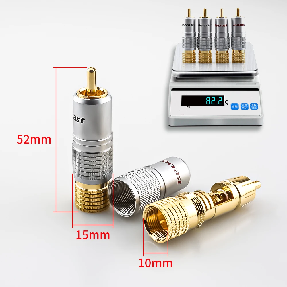 

4Pcs Audiocrast RCA Plug Audio Cable Connector 24K Glod Plated RCA Male Connectors For 9mm Cable