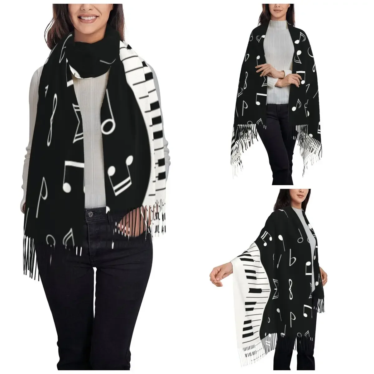 Women's Scarf with Tassel Music Notes Piano Keys Large Winter Fall Shawl Wrap Musical Cute Daily Wear Cashmere Scarf