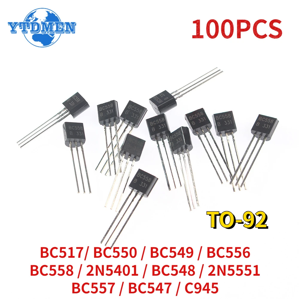 Transistor de piezas a 92, Kit de triodo NPN, BC547, BC548, BC549, BC550, BC517, BC556, BC557, BC558, 2N5401, 2N5551, C945, 100