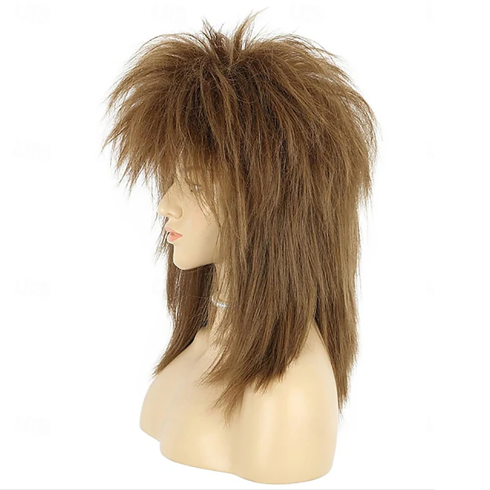 HAIRJOY ​​Kunsthaar-Perücke im 70er- und 80er-Jahre-Stil, Mullet-Perücke für Damen, schulterlang, gerade, braun, Rock, Disco, Cosplay, Party, Halloween, Kostüm-Perücke – Detail 3