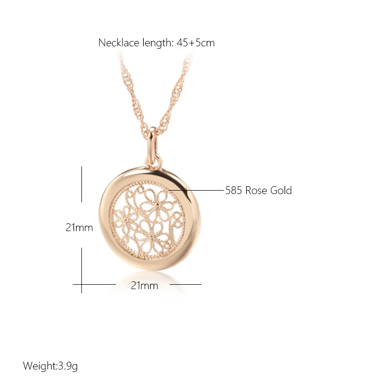 Kinel Luxury 585 Rose Gold Color Boho Necklace for Women Glossy Metal Flower Pendant High Quality Daily Fine Jewelry 2022 New