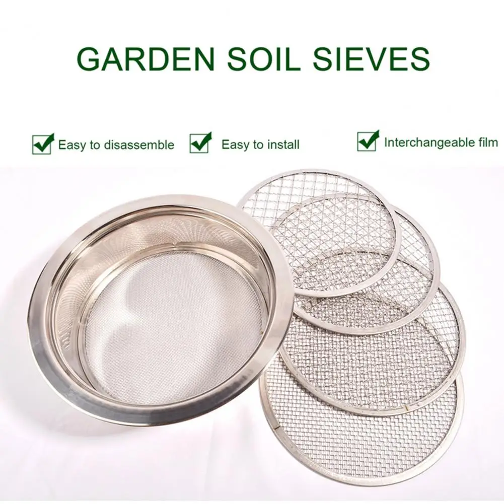 24cm Soil Sifter Set Stainless Steel Sieve Frame With 5 Mesh Sieve Pans Rustproof Garden Sieve Kit For Stones Weeds Filtration
