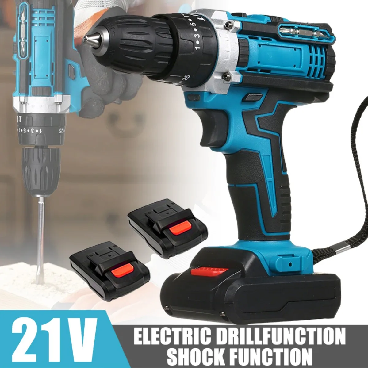 Комбинированный комплект дрели 36VF, 2 аккумулятора и быстрое зарядное устройство и портативный корпус с рабочим освещением, 2 регулируемые скорости
