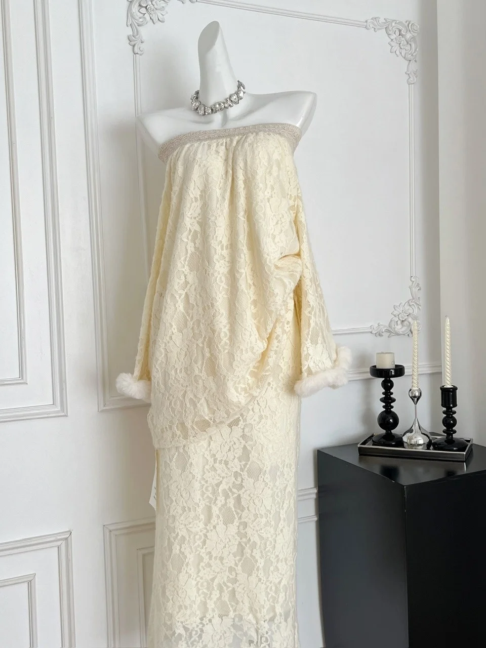 Ensemble jupe longue en dentelle Sve One oulder Plu Feel f pour femme, ample, deux pièces, collection hiver