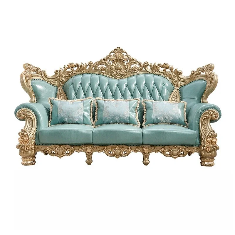 European solid wood leather sofa living room combination furniture classical high-end luxury villa high-end
