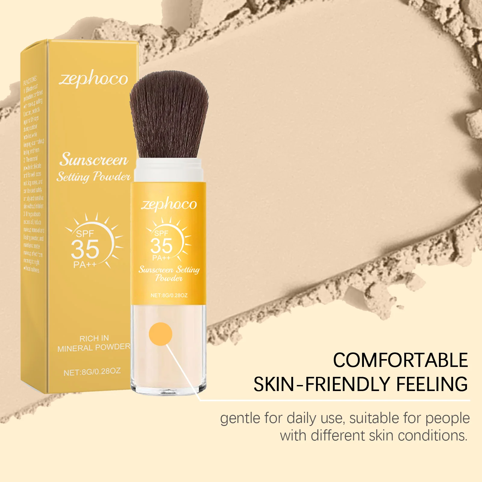 Spf 50+ Setting Powder Natural Light Concealer Oil Control Long Lasting Rotating Brush Touch up Smooth for Outdoor Breathable