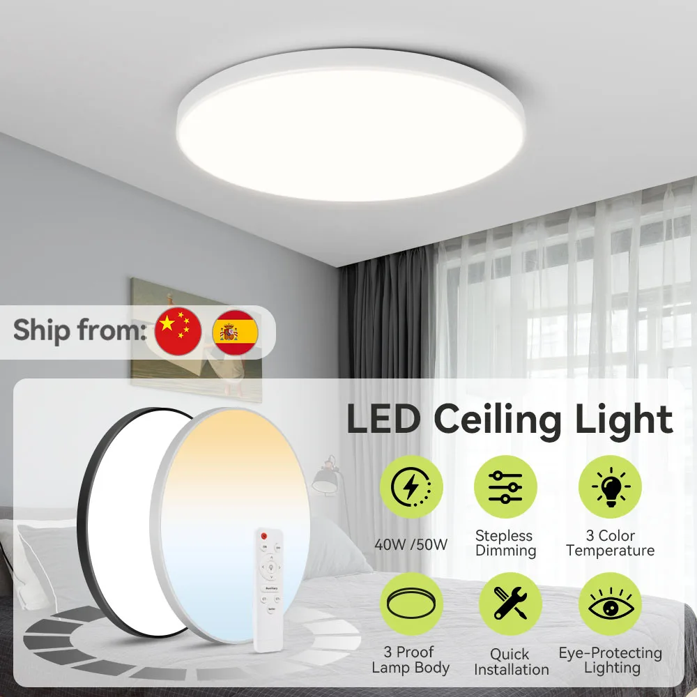 

Modern Led Ceiling Lamps Remote Control Ceiling Light 50W Dimmable LED Panel Lamp Light Fixture For Kitchen Bedroom Living Room
