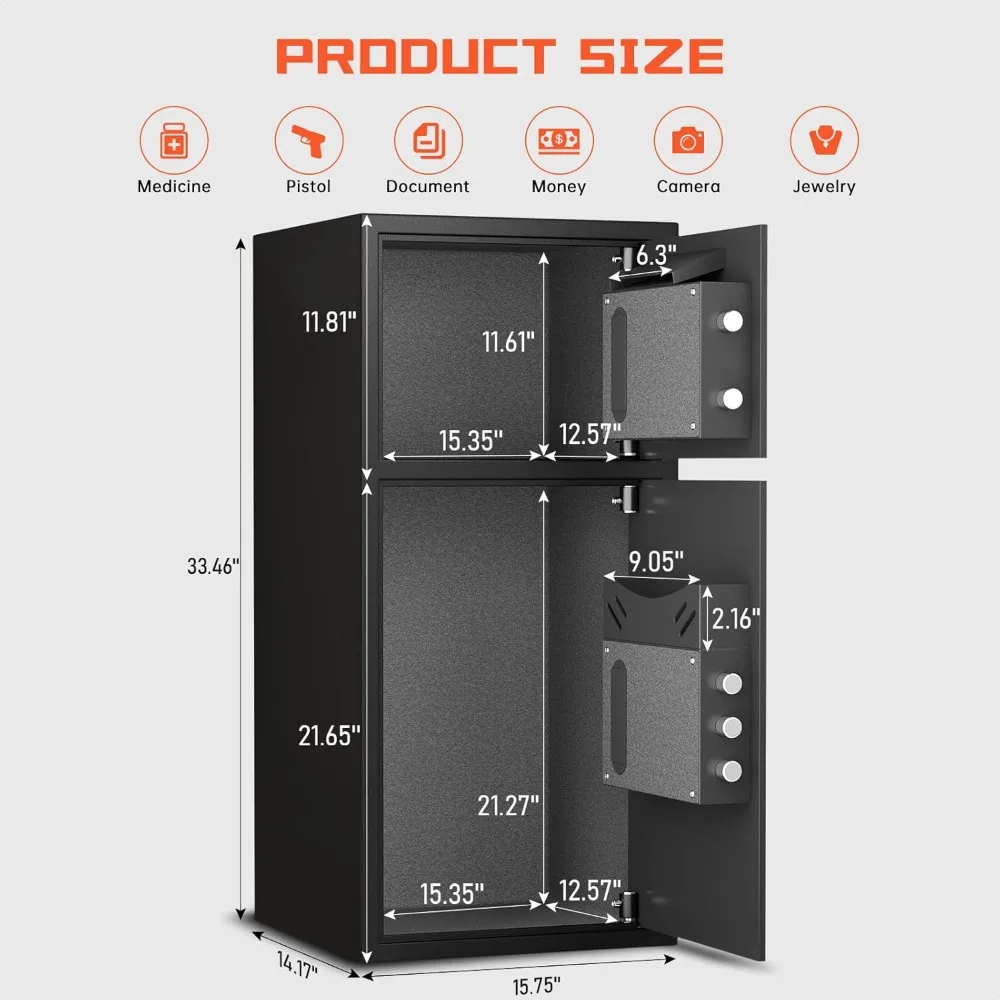 7.0 Cu ft Extra Large Home Safe Box Fireproof Waterproof, Digital Home Security Safe Box with Deposit Slot & Metal Storage Box