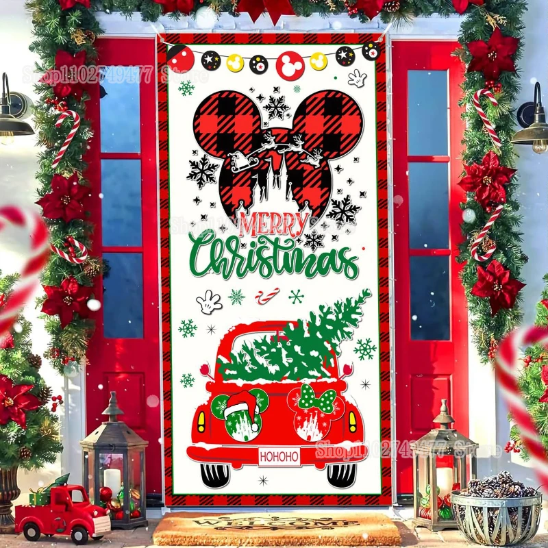 Christmas Cartoon Mickey Mouse Door Banner Party Decoration Banner Door Curtain Hanging Flag Xmas Atmosphere Accessories