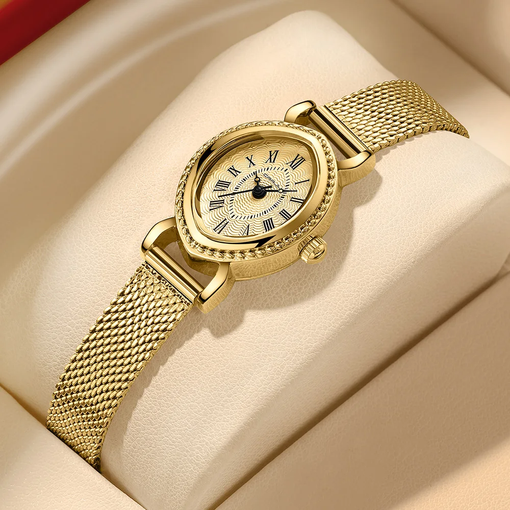 

CRRJU винтажный стиль, золотой циферблат, кварцевый медный ремешок для часов, женские наручные часы, элегантные, модные, изысканные часы для женщин