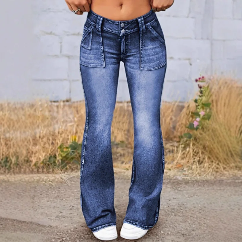 

Flare Pants Jeans Women Denim Boot Cut Stretch High Waist Washed Pockets Female Streetwear 2025 Vintage Distressed Trousers